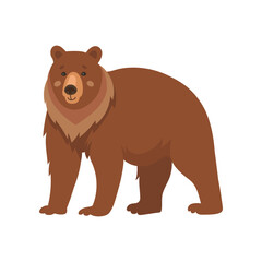 Wall Mural - wild brown bear walking flat vector illustration. drawing of cute comic grizzly bear cartoon charact