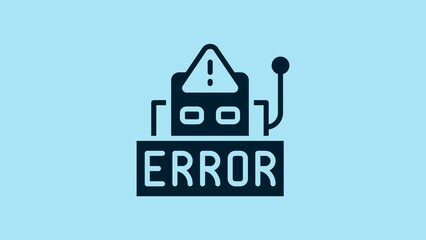 Poster - Blue Error in the operation program of the robot icon isolated on blue background. A broken chip of a robot. 4K Video motion graphic animation