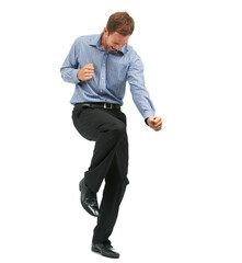 Wall Mural - A studio shot of a delighted young businessman expressing triumph Isolated on a PNG background.