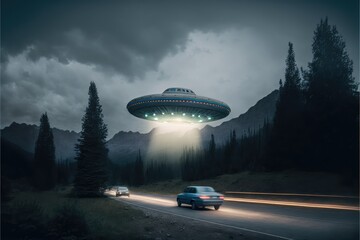 Wall Mural - ufo in the city made with generative ai