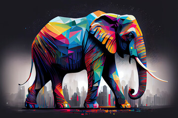 Canvas Print - geometric pop art portrait illustration, a colorful art piece, illustration with vertebrate elephant