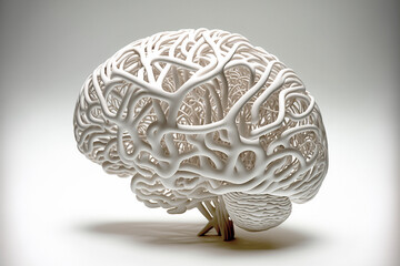 Human brain model wireframe mesh on white background. Ai generative