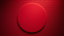 Lunar New Year Template With Circle Frame On 3D Patterned Background. Red Asian Design With Copy-space.