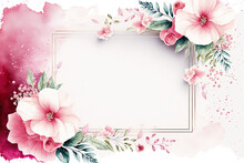 Beautiful Mother's Day Frame With Watercolor Flowers. Pink And White Rectangle Design With Copy-space.