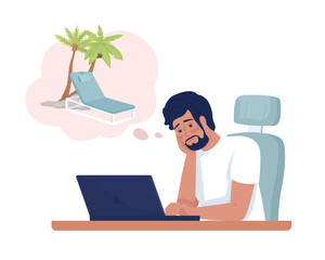 Canvas Print - Male freelancer dreaming about vacation semi flat color vector character. Editable figure. Full body person on white. Simple cartoon style illustration for web graphic design and animation