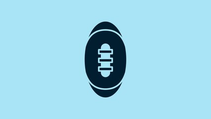 Poster - Blue American Football ball icon isolated on blue background. Rugby ball icon. Team sport game symbol. 4K Video motion graphic animation