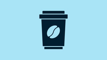 Sticker - Blue Coffee cup to go icon isolated on blue background. 4K Video motion graphic animation