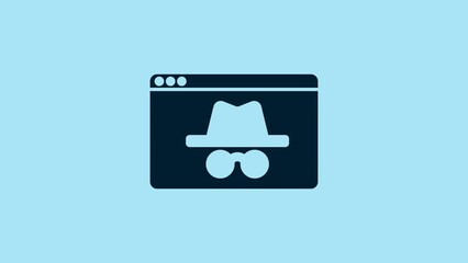 Poster - Blue Browser incognito window icon isolated on blue background. 4K Video motion graphic animation