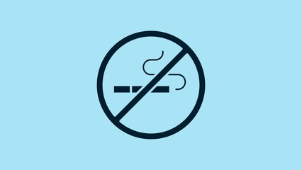 Wall Mural - Blue No Smoking icon isolated on blue background. Cigarette symbol. 4K Video motion graphic animation