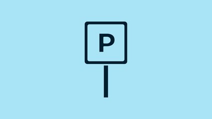 Sticker - Blue Parking icon isolated on blue background. Street road sign. 4K Video motion graphic animation