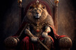 The Lion King with the crown sitting on the throne - AI generative technology