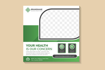 Poster - Your health, Professional medical healthcare service Social Media Post Template. combination green and grey colors element. white background, Editable banner design. square web layout with space photo