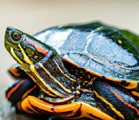 Close up of painted turtle created using generative ai technology