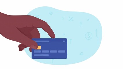 Poster - Animated paying with debit card. Financial transaction. Contactless payment. Flat 2D first view hand 4K video footage. Color isolated animation on white background for website, social media