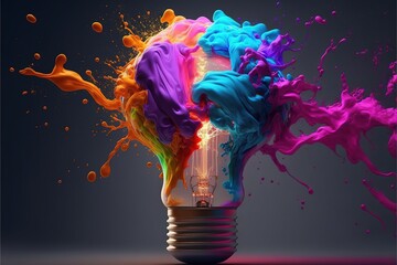 Digital illustration about light bulb. Generative AI.