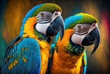 Illustration Of Two Colorful Parrot Birds. Generative AI