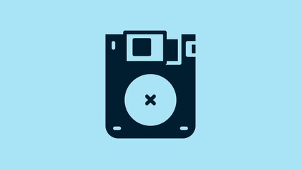 Poster - Blue Floppy disk for computer data storage icon isolated on blue background. Diskette sign. 4K Video motion graphic animation