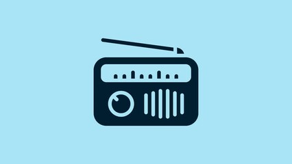 Sticker - Blue Radio with antenna icon isolated on blue background. 4K Video motion graphic animation