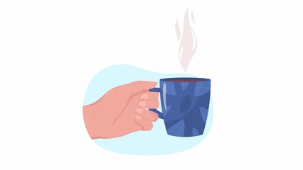 Poster - Animated drink caffeine in morning. Serving in coffee shop. Cappuccino beverage. Flat 2D first view hand 4K video footage. Colorful isolated animation on white background for website, social media