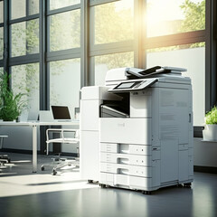 Modern printer or photocopier in an office. Generative AI.