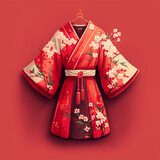 Fototapeta  - Japanese kimono on a red background. Generative AI.