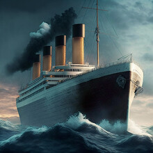 Illustration Of The Titanic At Sea. Generative AI.