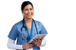 © peopleimages.com - Portrait of a young doctor using a tablet and wearing a stethoscope Isolated on a PNG background.