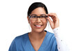 © peopleimages.com - Portrait of a young doctor wearing glasses and scrubs Isolated on a PNG background.