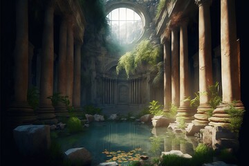 Wall Mural -  illustration of ancient cistern ruins created by generative AI