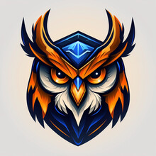 Angry Owl Face With Helmet Logo. Generative AI	
