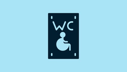 Sticker - Blue Separated toilet for disabled persons icon isolated on blue background. Handicapped accessible male and female WC. 4K Video motion graphic animation