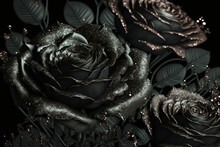 Black Roses. Abstract Dark Floral Design For Prints, Postcards Or Wallpaper. AI