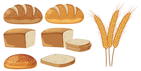 Wall Mural - set of bread and wheat