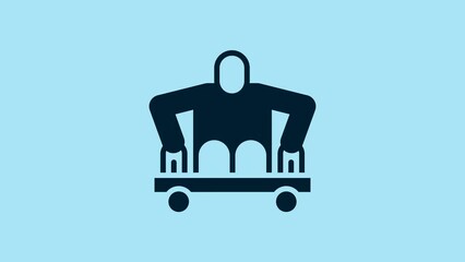 Poster - Blue Man without legs sitting wheelchair icon isolated on blue background. Disability concept. Guy with physical disabilities. 4K Video motion graphic animation