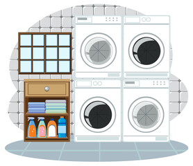 Wall Mural - Laundry room objects set