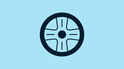 Sticker - Blue Alloy wheel for a car icon isolated on blue background. 4K Video motion graphic animation