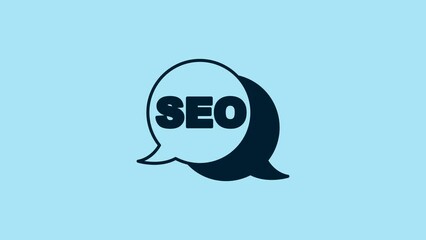 Poster - Blue SEO optimization icon isolated on blue background. 4K Video motion graphic animation