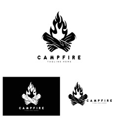 Campfire Logo Design, Camping Vector, Wood Fire And Forest Design