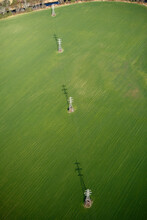 Aerial View Of A High-voltage Power Line Crossing A Farm Field Near Brevard, NC