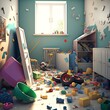 Leinwandbild Motiv Messy children's playroom created with AI