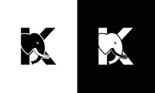 Initial Letter K With Elephant Abstract Vector Logo. Modern Elephant K Letter Alphabet Logo Design Template.