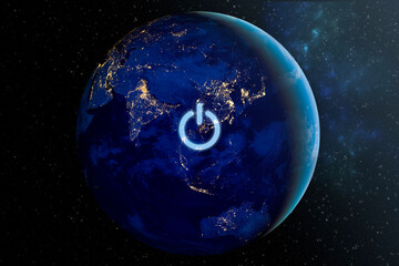 blackout concept with power button on earth planet elements on this image furniched by nasa