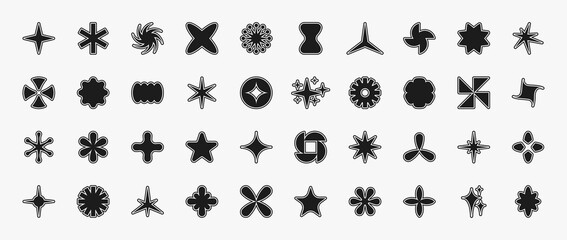 Poster - Y2K star shapes collections. Retro star and starburst icons and symbols. Different abstract bold modern shapes. Design elements for posters, banners and fashion design. Vector.
