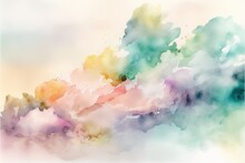  A Painting Of A Colorful Cloud With A Sky Background In The Background And A White Frame With A Light Blue Border And A Light Pink Border With A Yellow Center And A White Border With. Generative AI