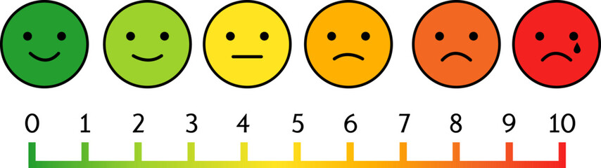 Printable pain scale chart on isolated background. Vector illustration. 