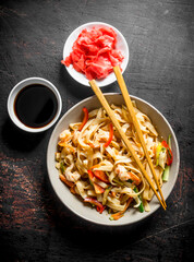 Canvas Print - Delicious noodles with ginger and soy sauce.