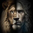 FACE OF JESUS ​​CHRIST AND A LION