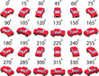 A set of 24 mesh cars from different angles. Rotation of the 3d car by 15 degrees for animation.  