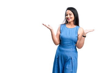 Poster - Indian woman giving expression on white background.