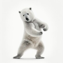 Portrait Of A White Polar Bear Dancing Happily Isolated On A White Background, Generative Ai